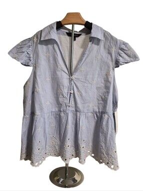 NWT Babydoll Calligraphie Pale Blue Eyelet Peplum Blouse